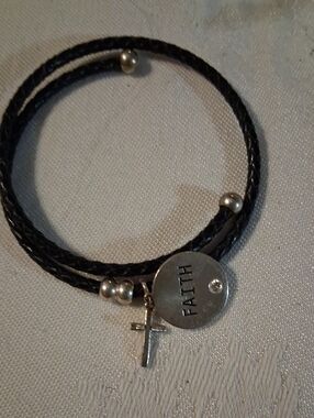 FAITH Charm Black Braided Wrap Bracelet